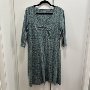 Toad&Co Sz Large Rosalinda A Line Forest Green Fern Print 3/4 Sleeve Dress